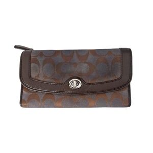 Coach Unique Logo Blue Brown Leather Wallet Clutch Silver Classic